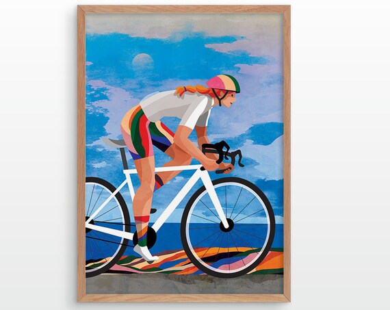 Woman Cyclist Cycling Art Print, Sports Wall Decor