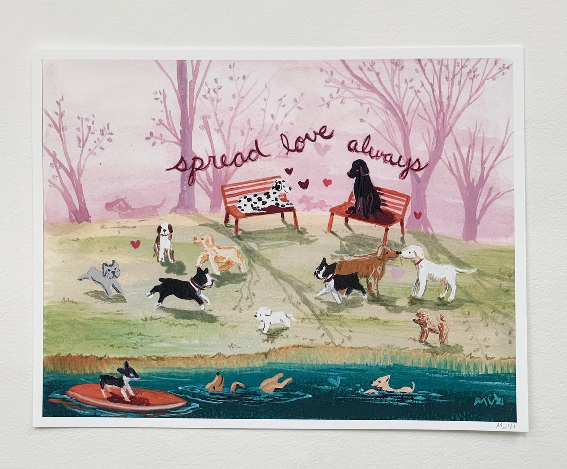 Dog Art Spread Love Always Print 8x10 Art For Kids Baby Dog Park River Dogs Pink Sky Dogs Dog Print Prints Illustration