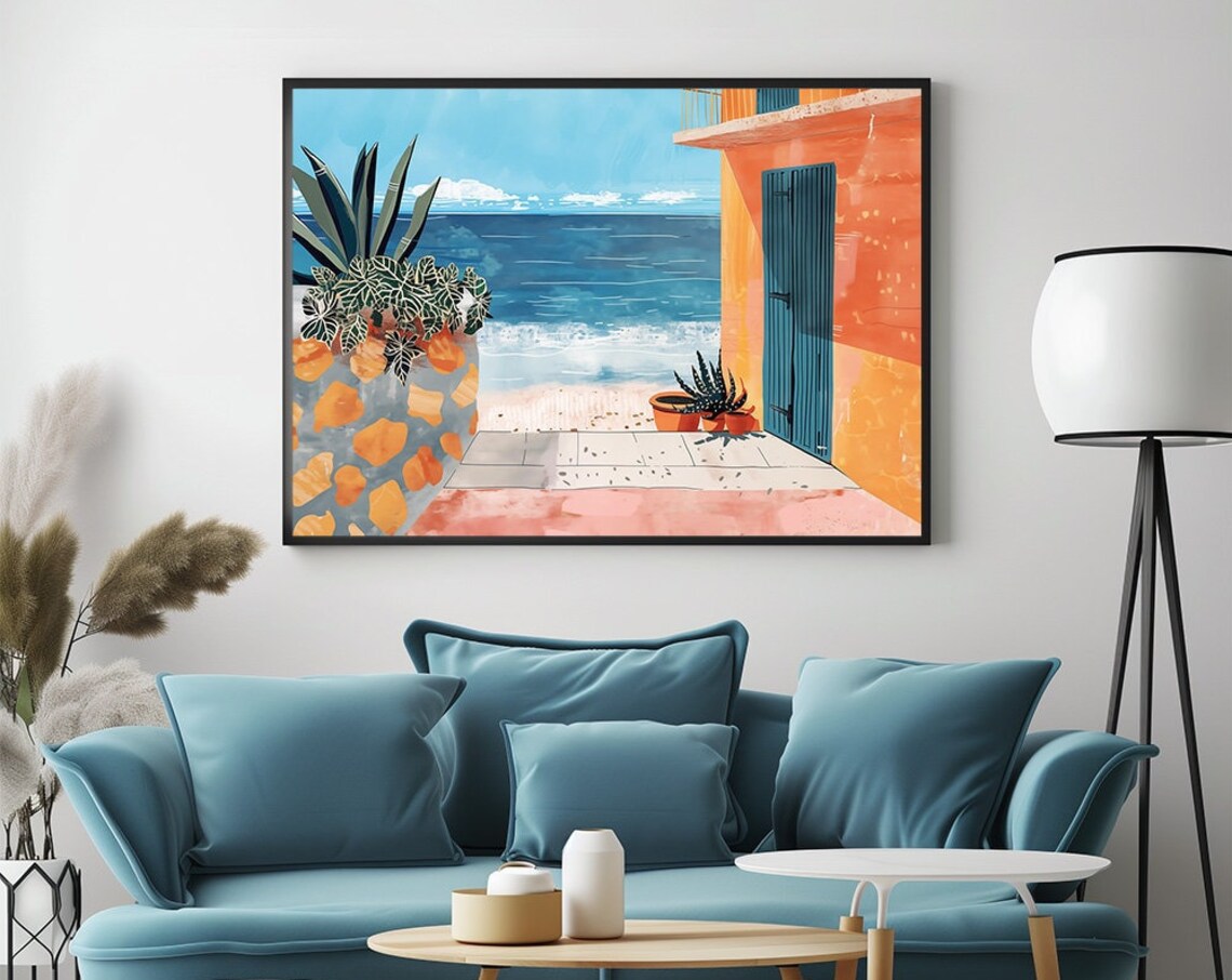 Mediterranean Riviera Patio Sea View Warm Colors Beach Poster
