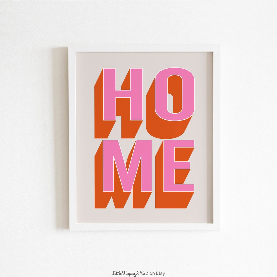 Home Bold Pink Orange Retro 3D Block Letter Typography Poster
