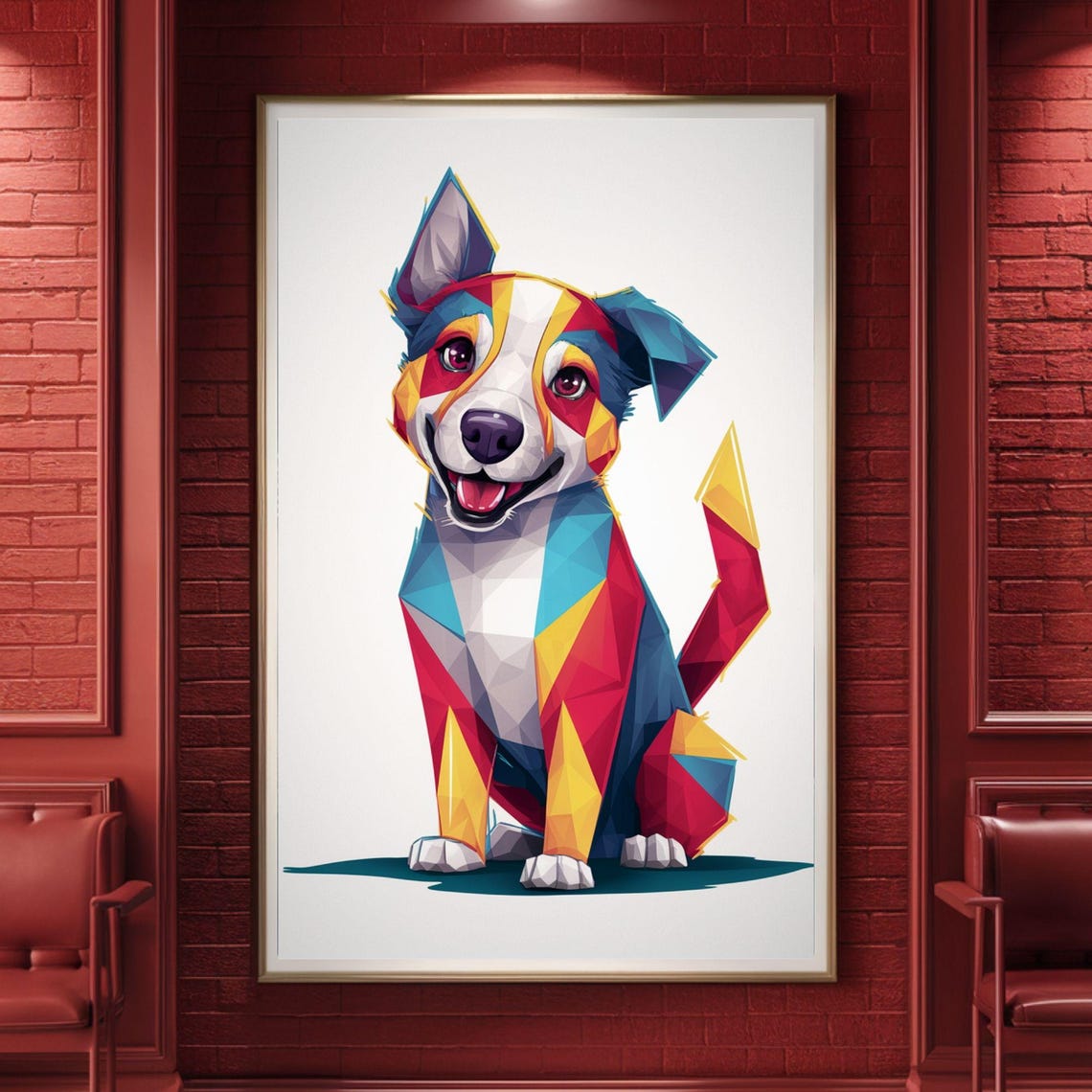 Cheerful Smiling Puppy Geometric Colorful Pet Portrait Poster - Image 5