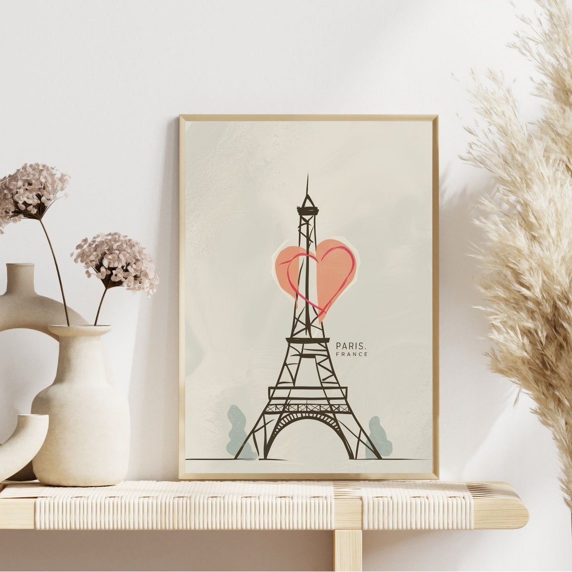 Eiffel Tower With Pink Heart Romantic Paris France Art Poster - Image 4