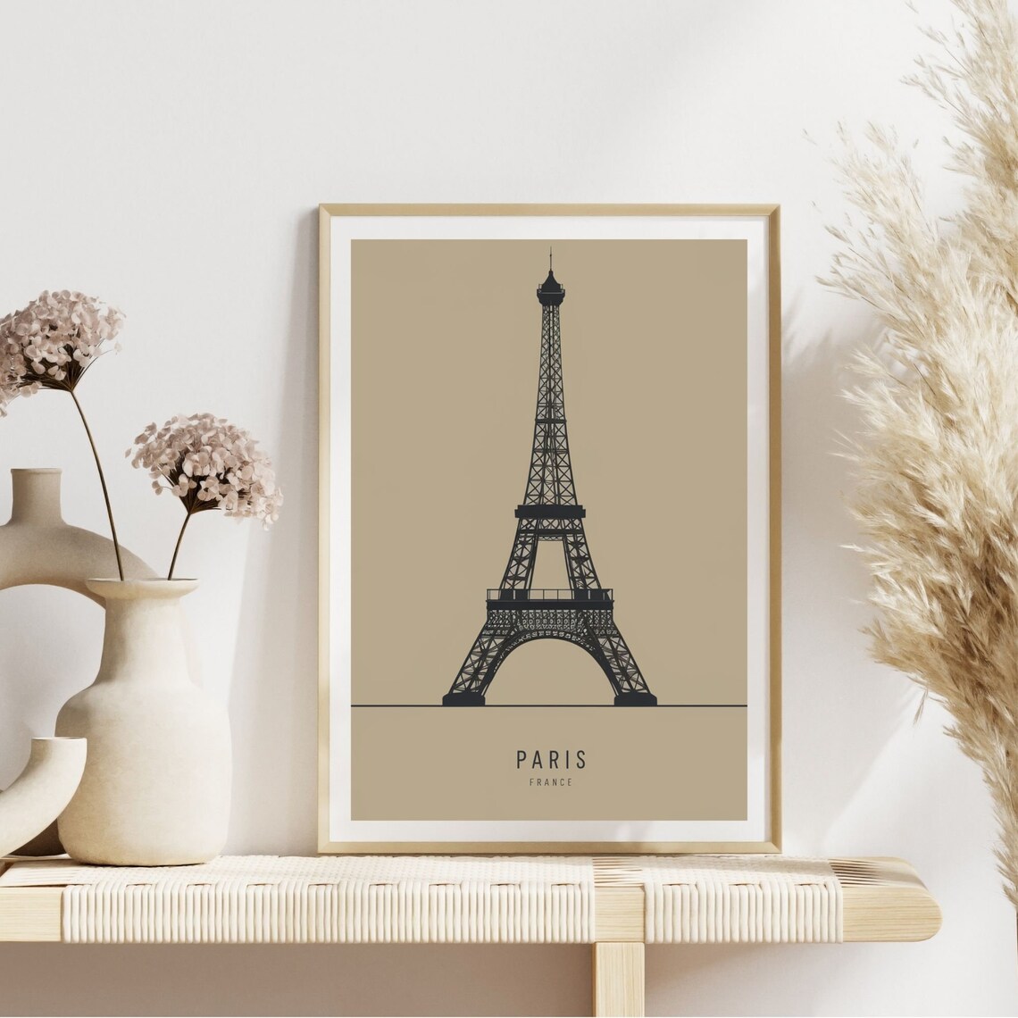 Eiffel Tower Silhouette Beige Minimalist Paris France Poster - Image 3