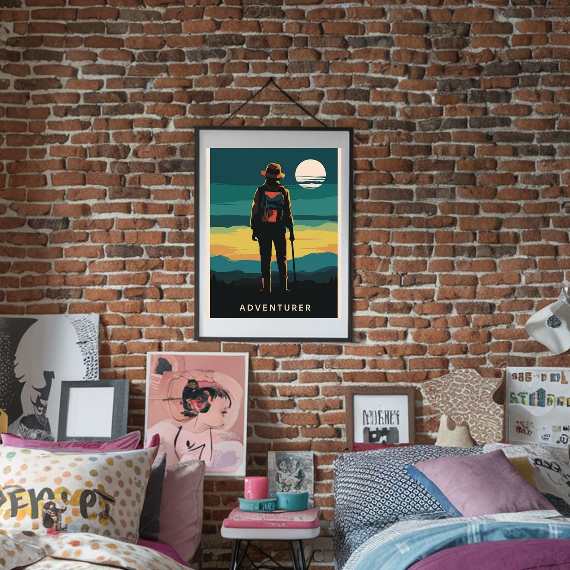 Adventurer Print Art Trendy Mountain Print Vintage Hiking Decor Wilderness Poster Adventure Art Print Retro Hiking Wall Art - Image 3