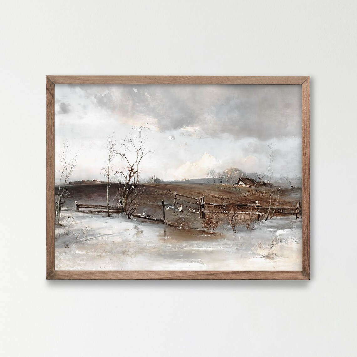 Vintage Farm Spring Thaw Moody Landscape Countryside Art Poster