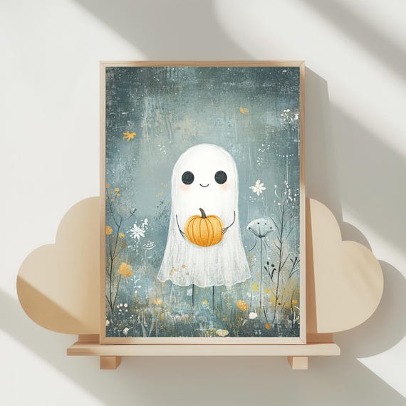 Holding Pumpkin Print Whimsical Halloween Wall Decor