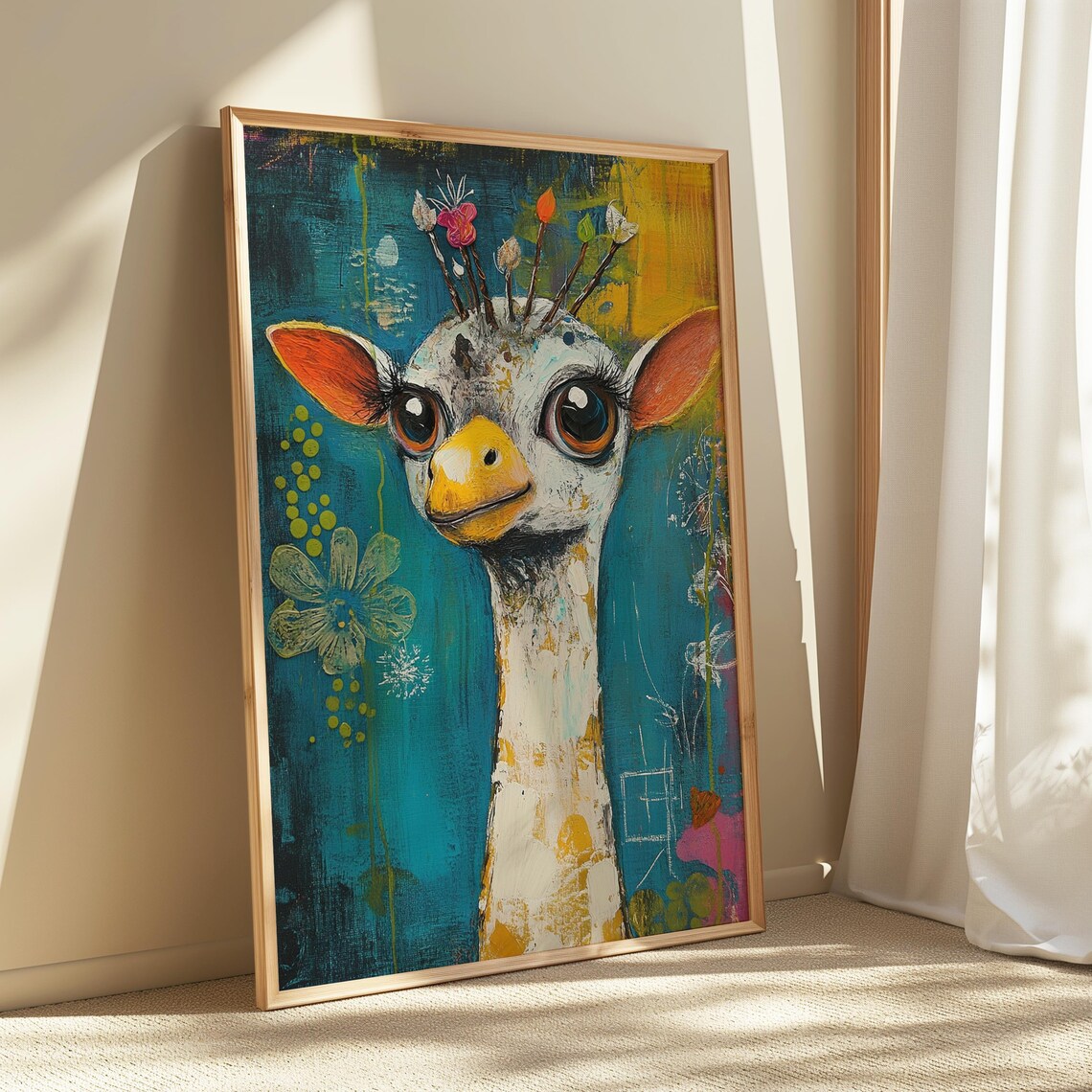 Whimsical Giraffe Print Colorful Safari Animal Wall Art