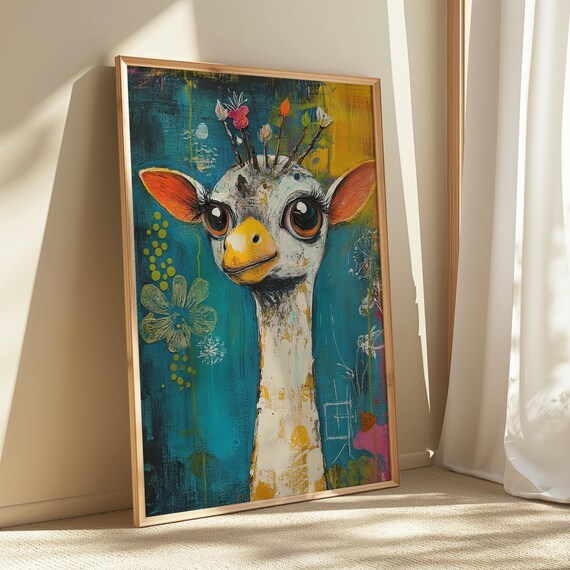 Whimsical Giraffe Print Colorful Safari Animal Wall Art