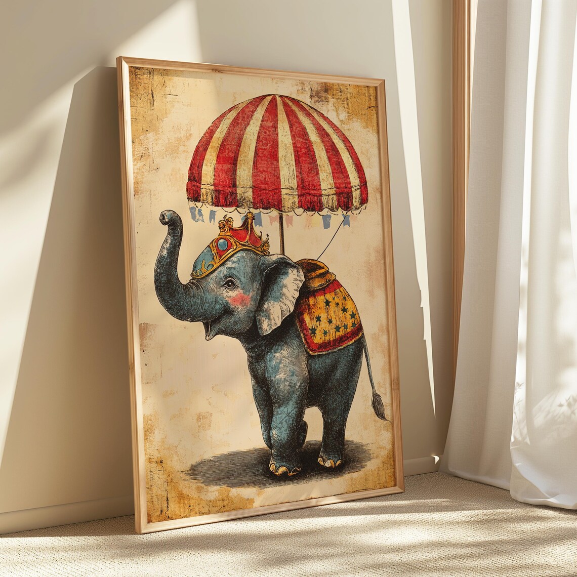Circus Elephant Wall Art Vintage Animal Whimsical Carnival Print Quirky Poster Instant