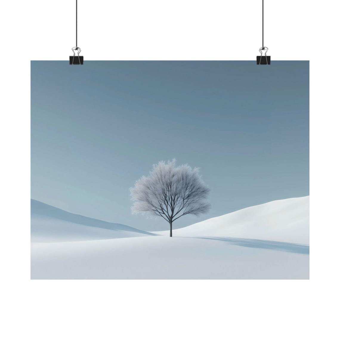 Minimalist Lone Frosted Tree In Snowy Snowfield Winter Art Poster