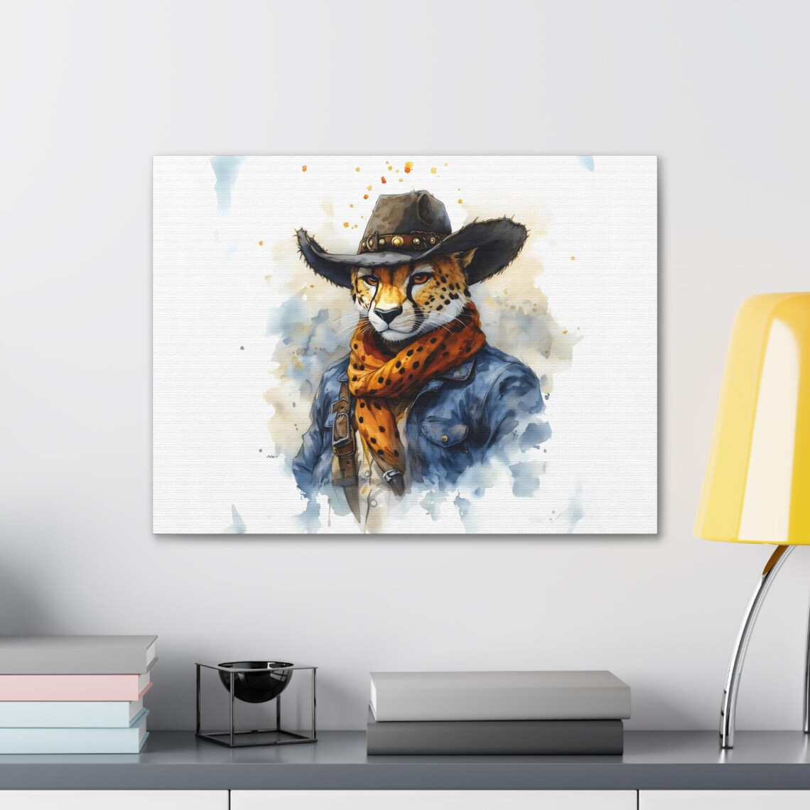Cheetah Cowboy Watercolor Closeup Polka Dot Scarf Western Wildlife Poster - Image 2