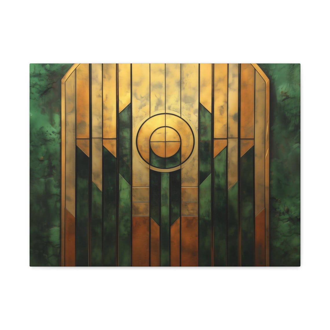 Green And Gold Art Deco Tower Window With Medallion Wall Art - Image 3