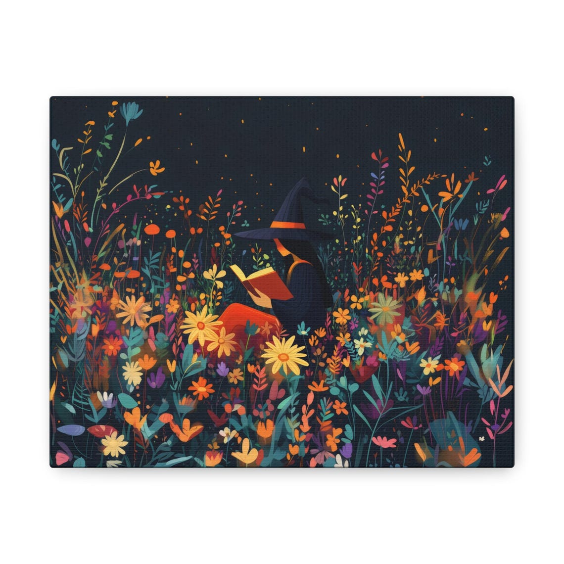Enchanted Witch Reading in a Glowing Wildflower Meadow at Night Poster - Image 2