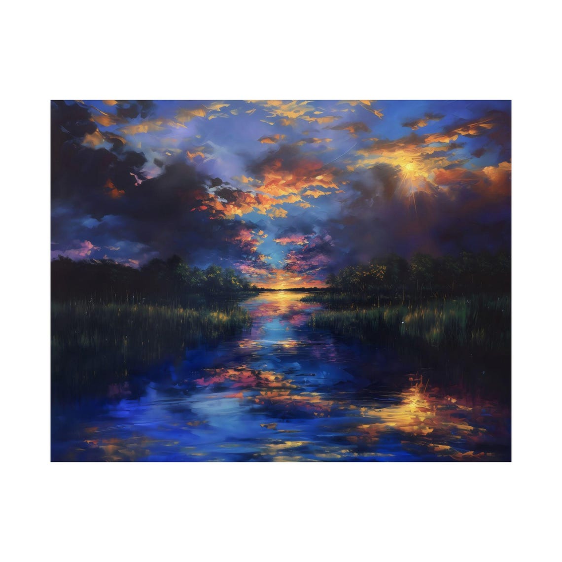 Golden Sunset Reflection on a Calm Lake Under Dramatic Clouds Poster - Image 3