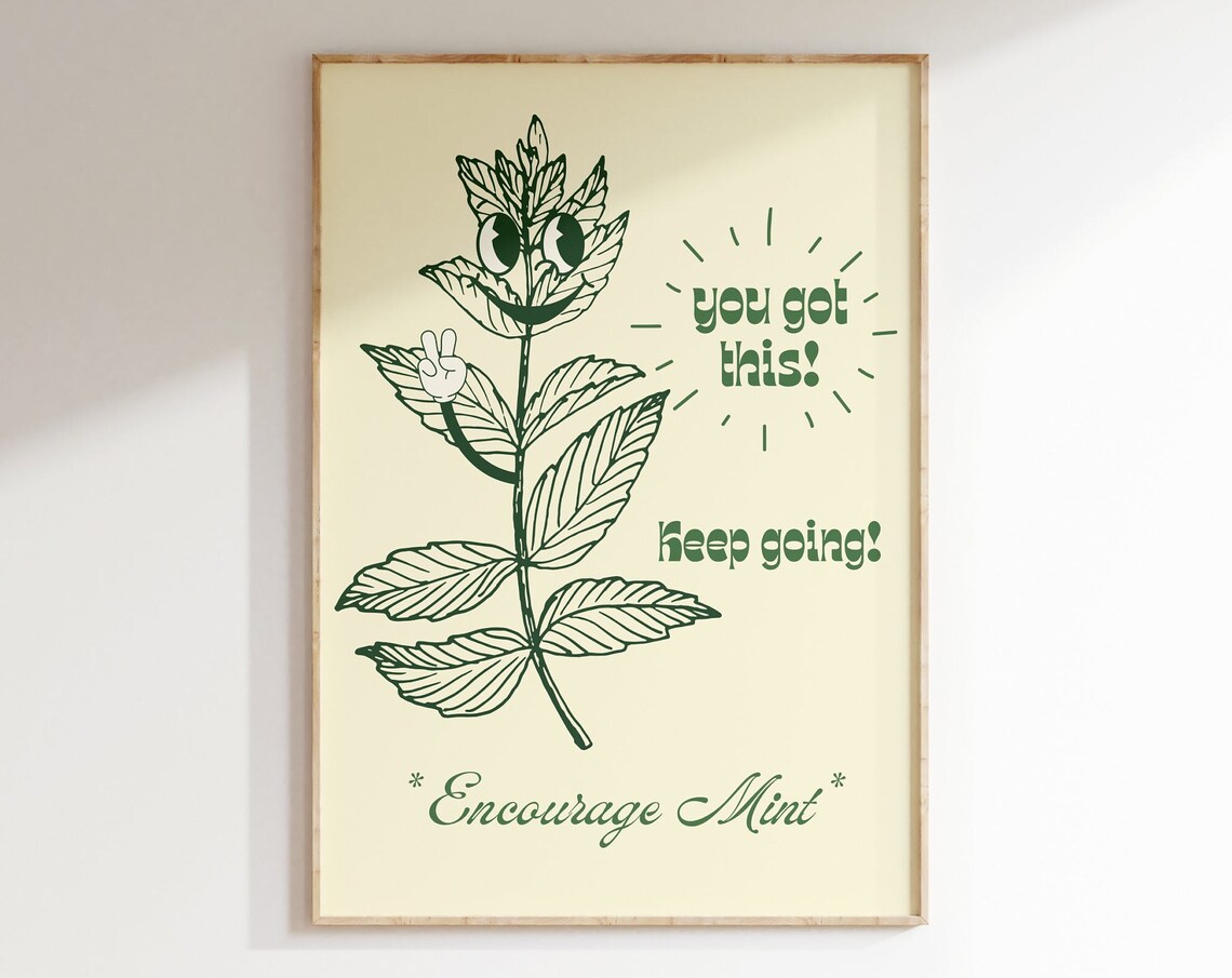 Retro Encouragement Print, Groovy 70s Aesthetic Poster
