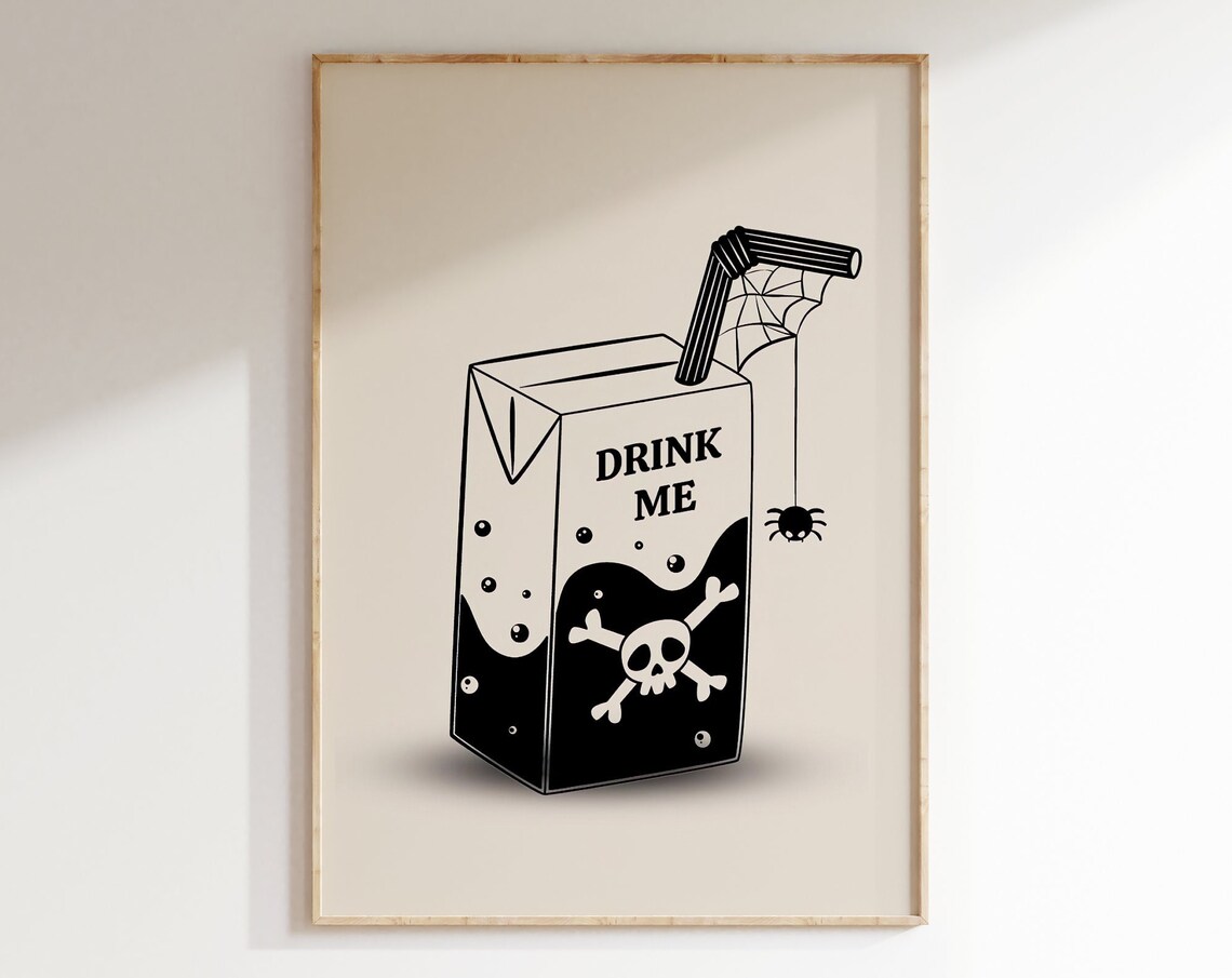 Drink Me Poison Potion Bottle Retro Spooky Halloween Skull Art Poster