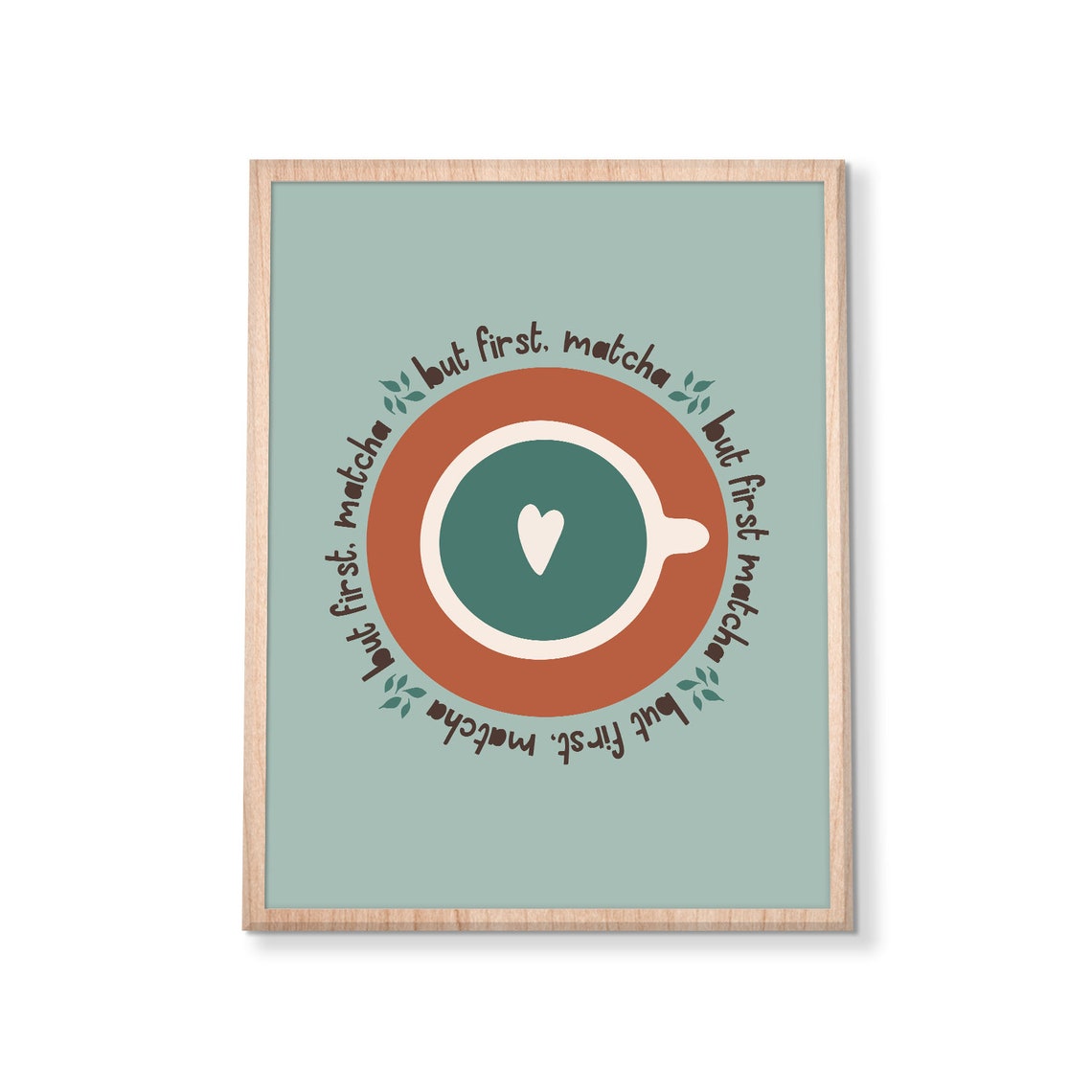But First Matcha Tea Cup Green Heart Circular Retro Kitchen Poster - Image 3