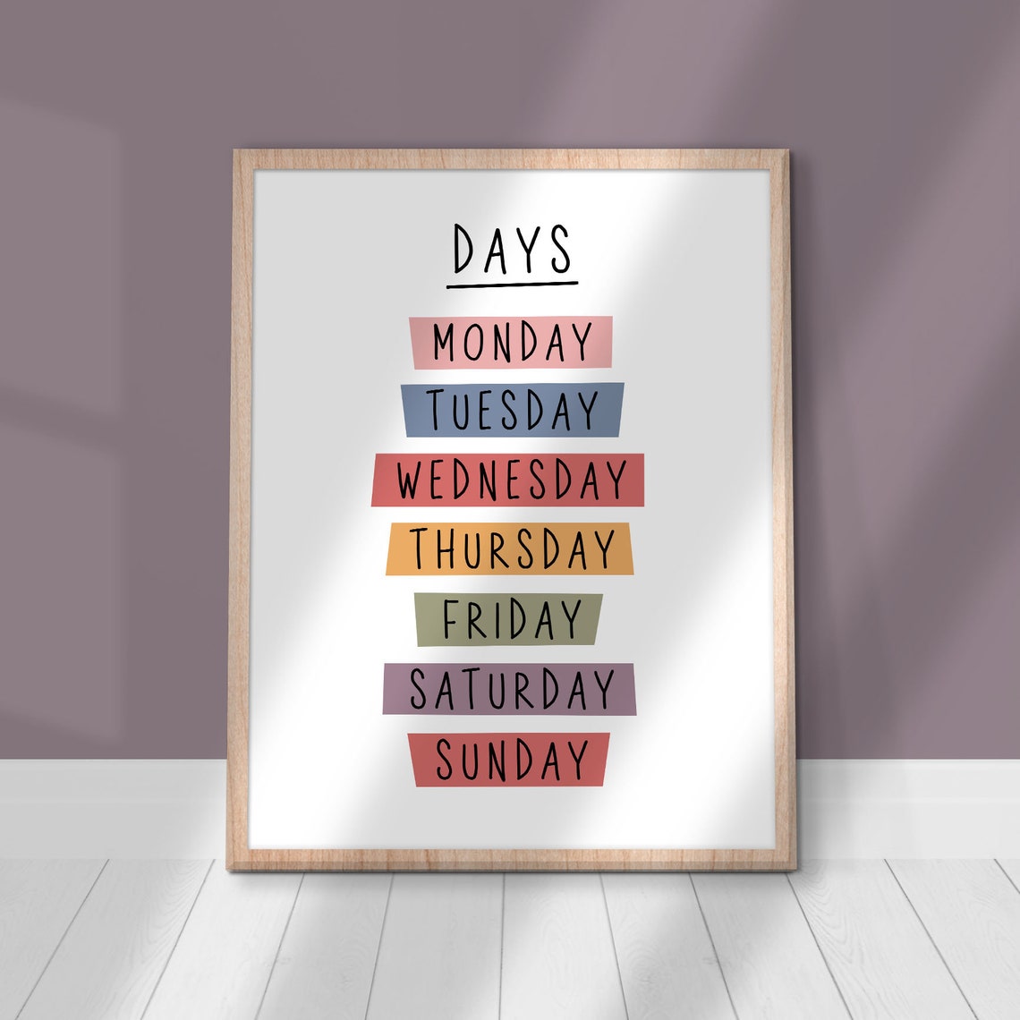 Days of the Week Colorful Labels Educational Kids Classroom Poster - Image 2