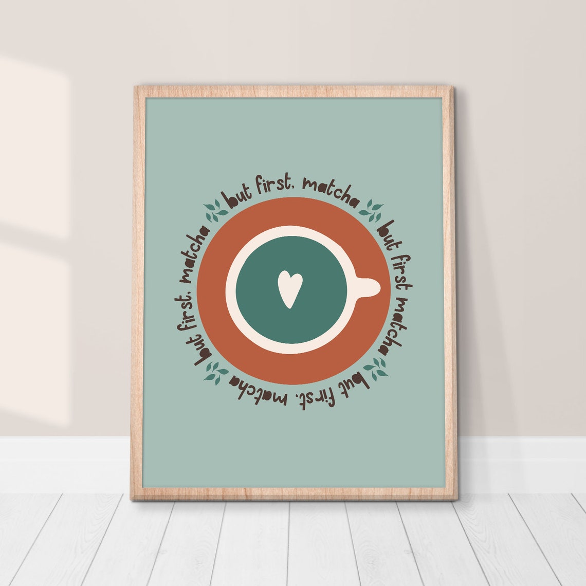 But First Matcha Tea Cup Green Heart Circular Retro Kitchen Poster - Image 2