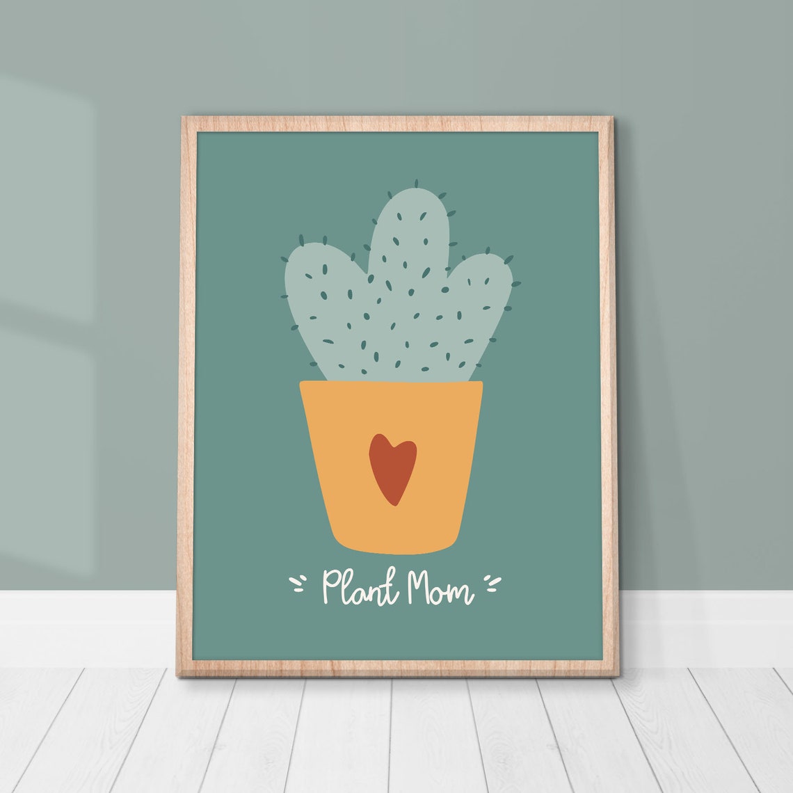 Plant Mom Cactus Pot Heart Cute Succulent Boho Sage Green Poster - Image 2