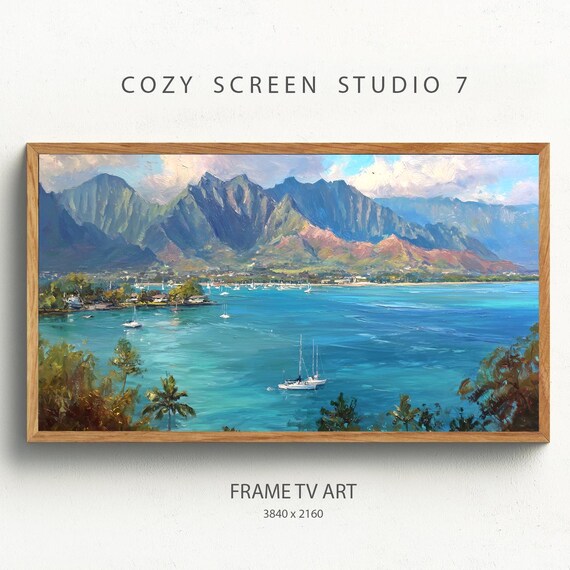Kaneohe Bay Sailboats Koolau Mountains Hawaii Painting Poster