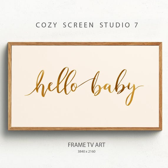 Hello Baby Frame Tv Art Neutral Beige And Gold Shower Nursery Decor