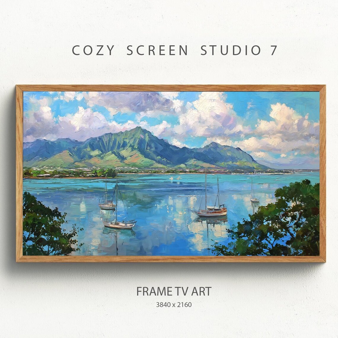 Sailboats At Kaneohe Bay Koolau Mountain Hawaii Painting Poster