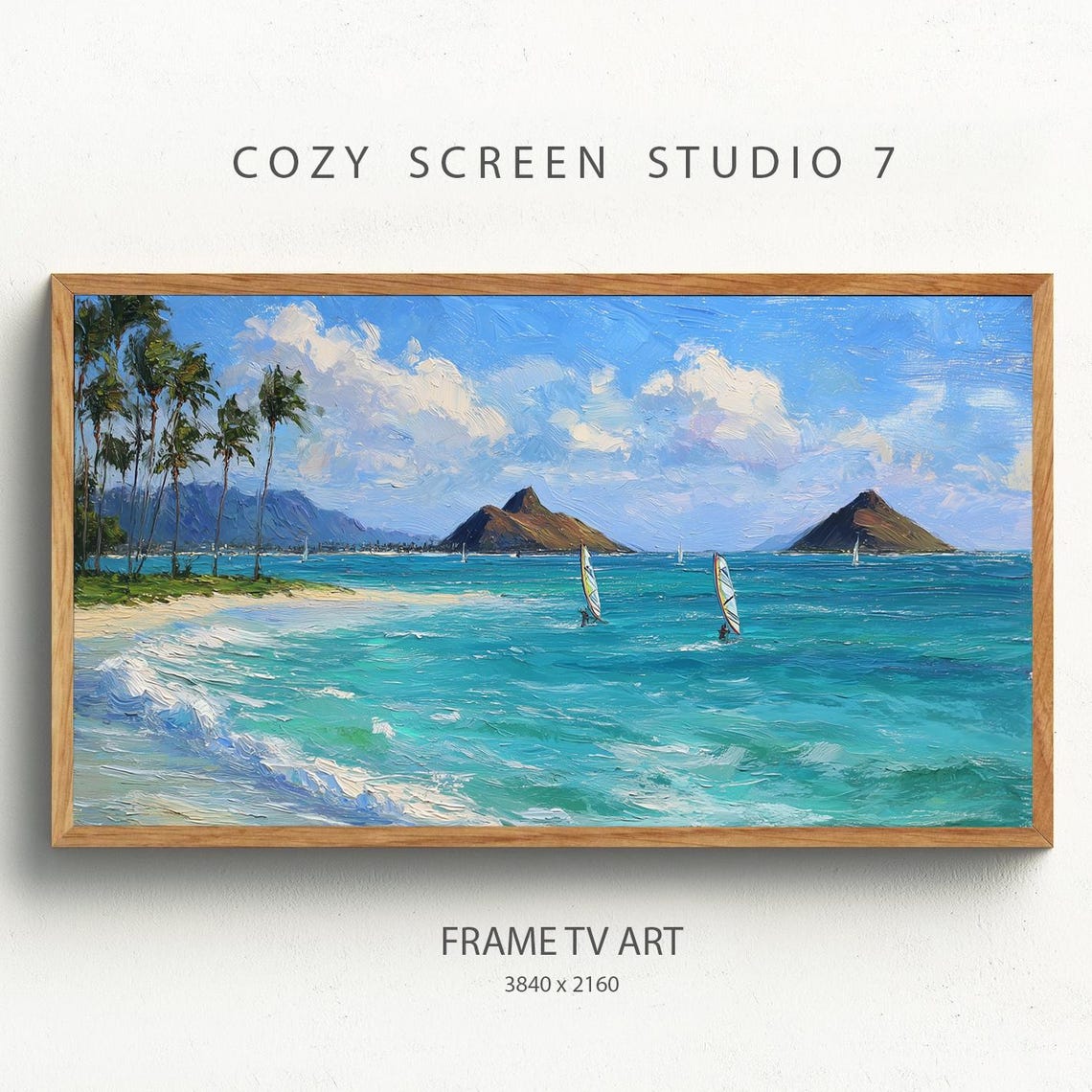 Lanikai Beach Windsurfers Tropical Ocean Waves Painting Poster