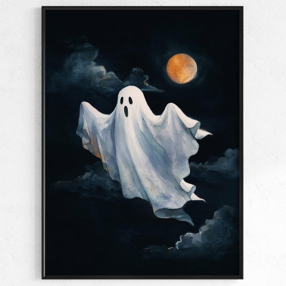Flying Spooky Halloween Wall Art Autumn Watercolor Print For Home Decoration Party Children Fall Llustration