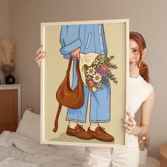 Cozy Floral Girl Outfit With Wildflower Bouquet Loafers Fashion Poster