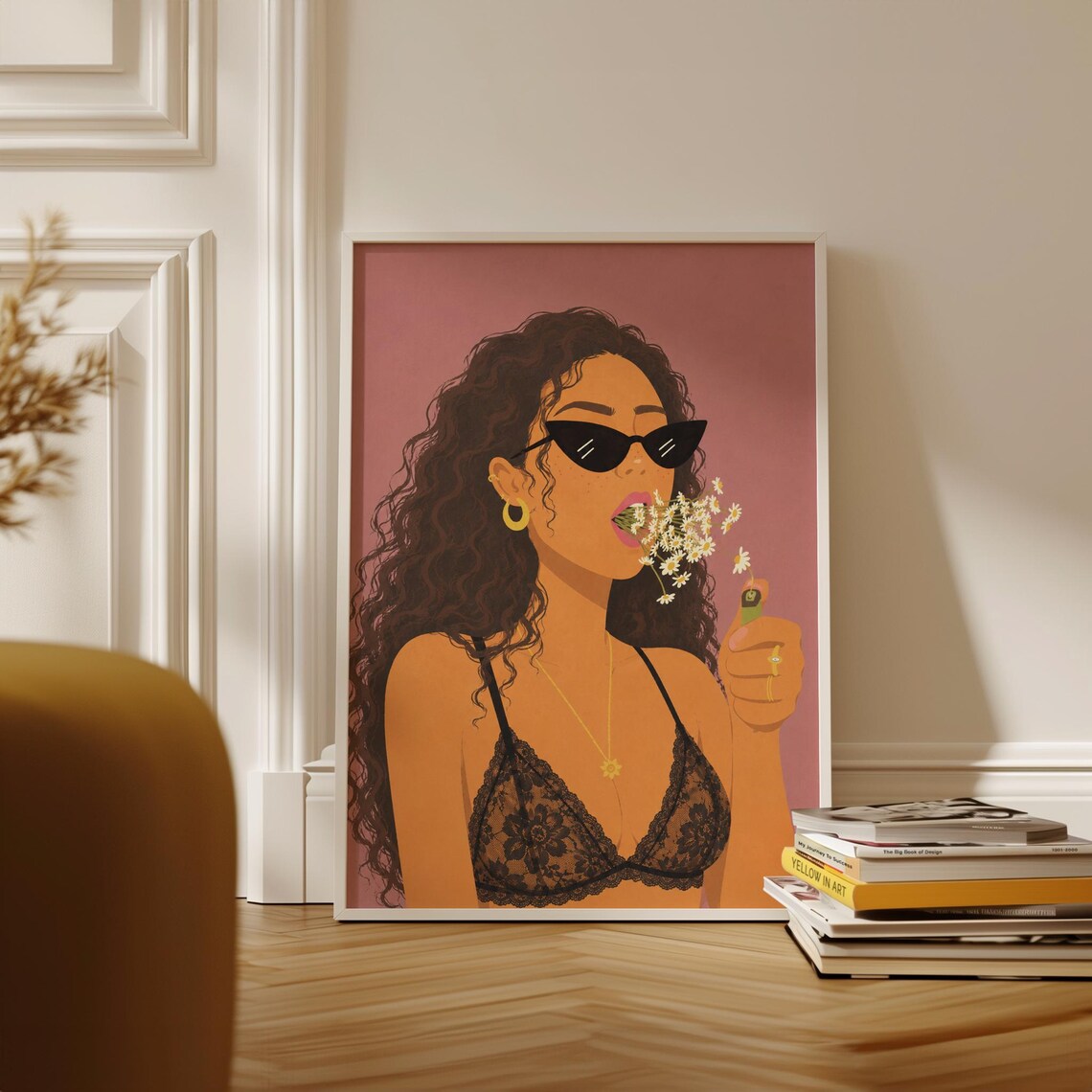 Boho Girl Daisy Aesthetic Illustration Art Print