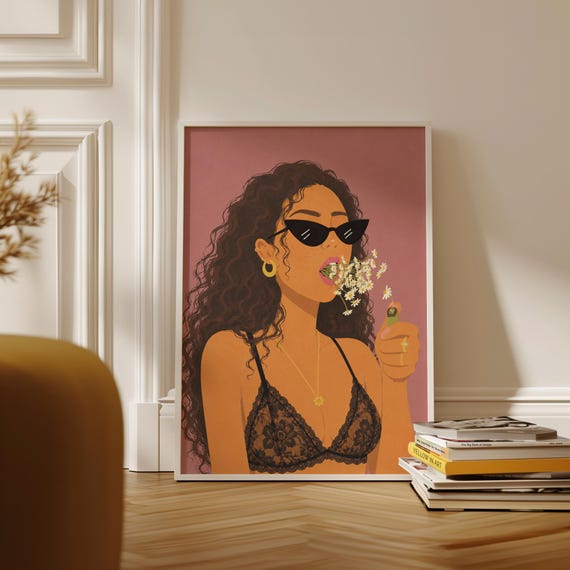 Boho Girl Daisy Aesthetic Illustration Art Print