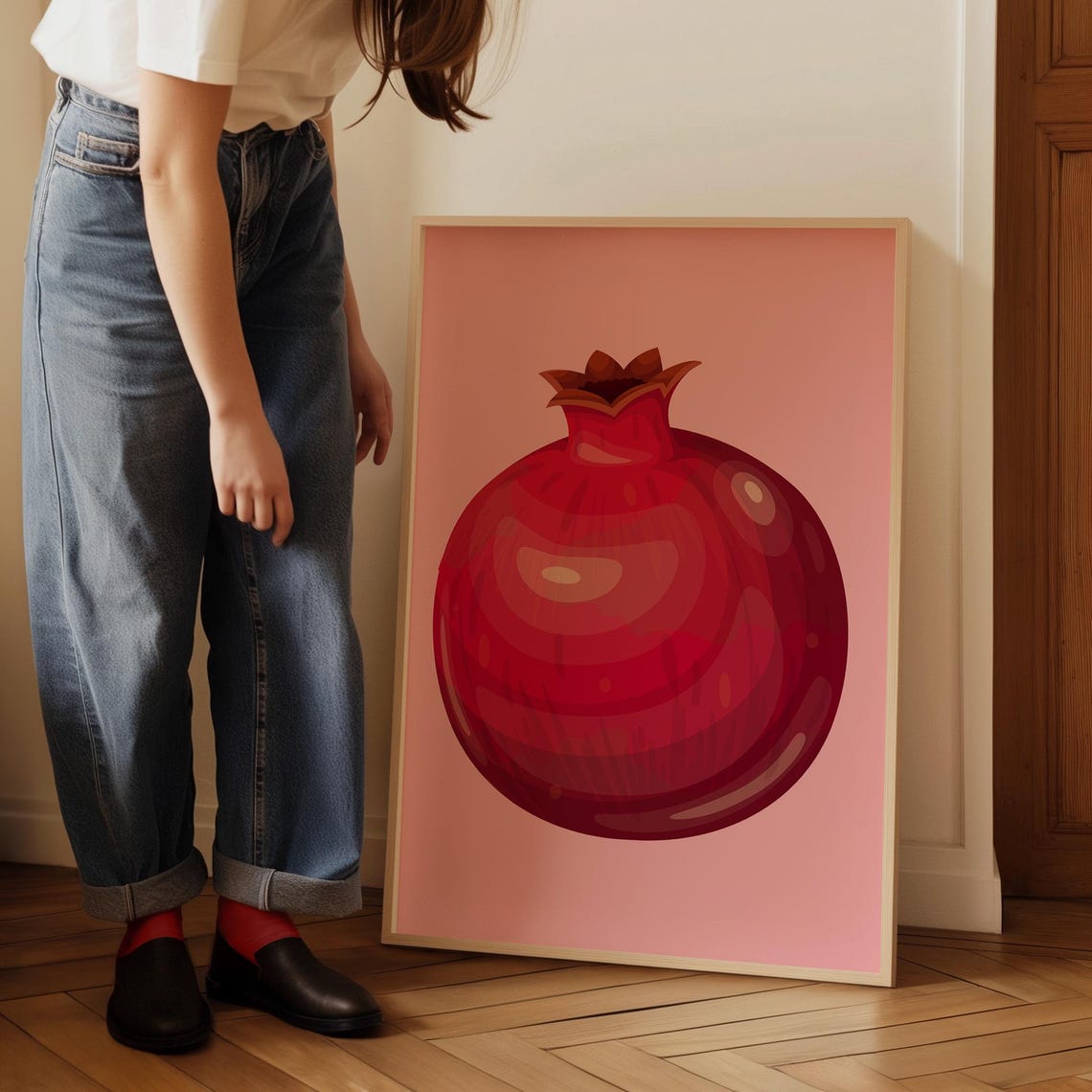 Pink Pomegranate Fruit Bold Illustration Modern Kitchen Wall Poster
