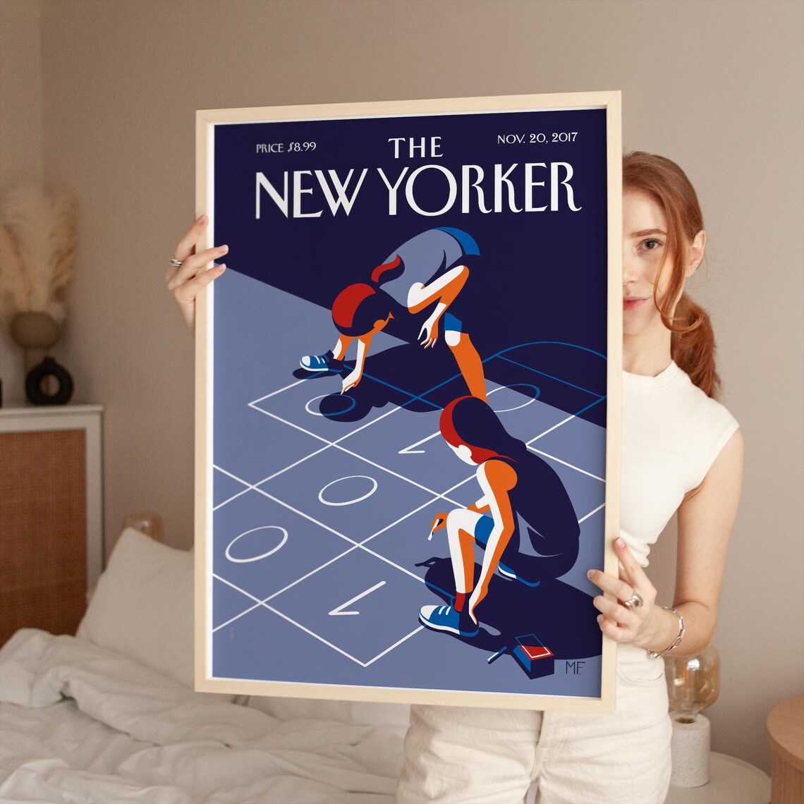The New Yorker Hopscotch Kids Game Magazine Cover Retro Play Poster
