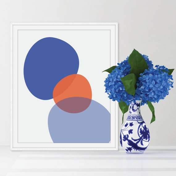 Blue Abstract Prints Blue Abstract Wall Art Abstract Art Blue Wall Decor Mid Century Modern Blue And Orange