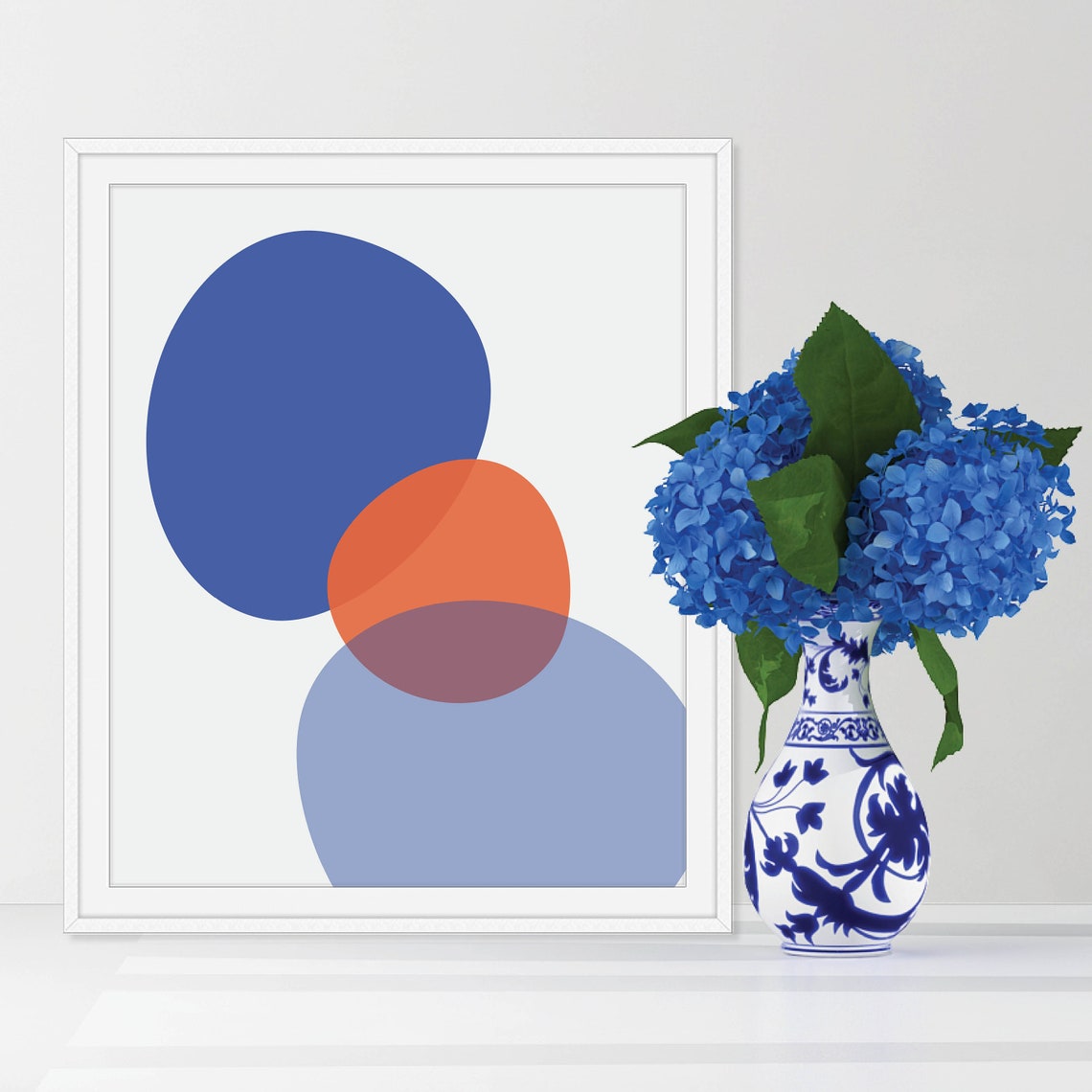 Blue Abstract Circles Mid Century Modern Geometric Wall Decor Poster