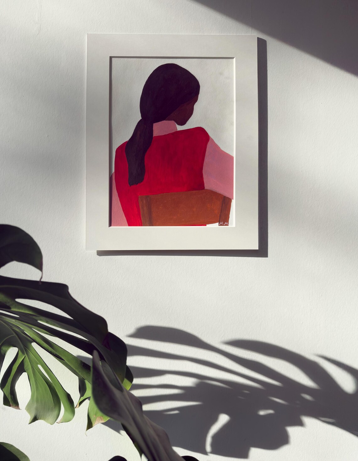 Abstract Woman Seen from Behind Seated in Red Dress Art Poster - Image 2