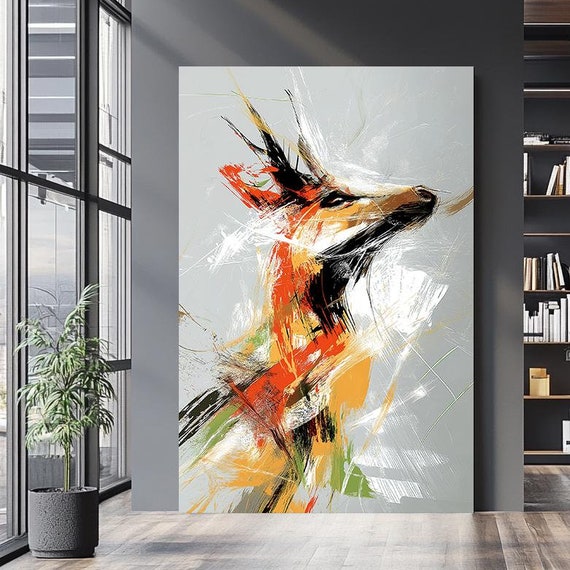 Abstract Antelope Art Vibrant Wildlife Inspired Painting Modern Colorful Animal Wall Decor Bold Artistic Home Accent