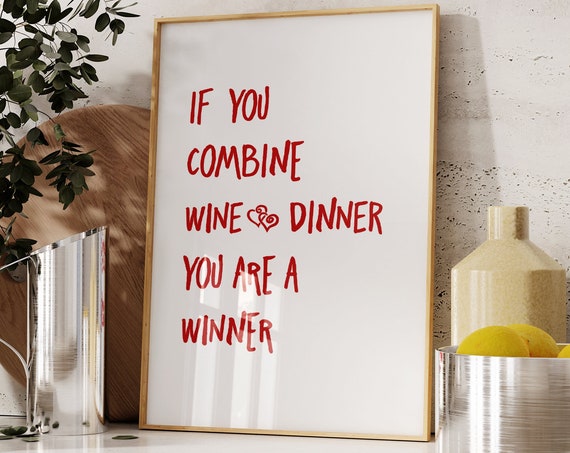 Wine Lovers Kitchen Print Minimalist Dinner Quote