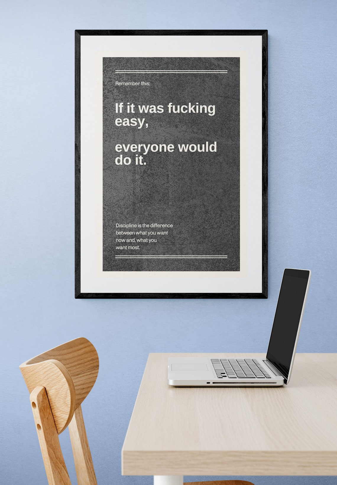Discipline Motivational Quote Dark Textured Grunge Style Poster - Image 2