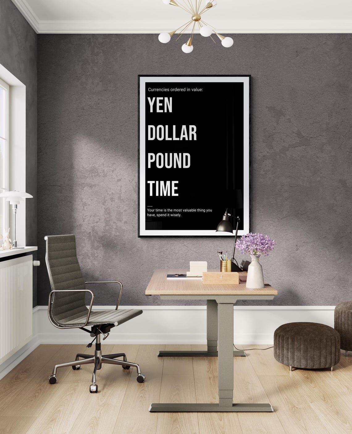 Currencies Ordered In Value Yen Dollar Pound Time Black Poster