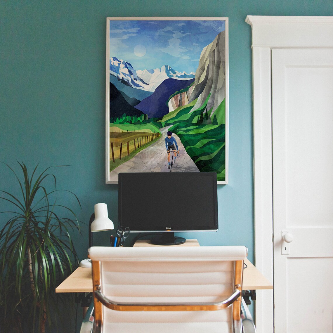 Cycling In Alpine Valley Travel Poster, Forest Scene - Image 3