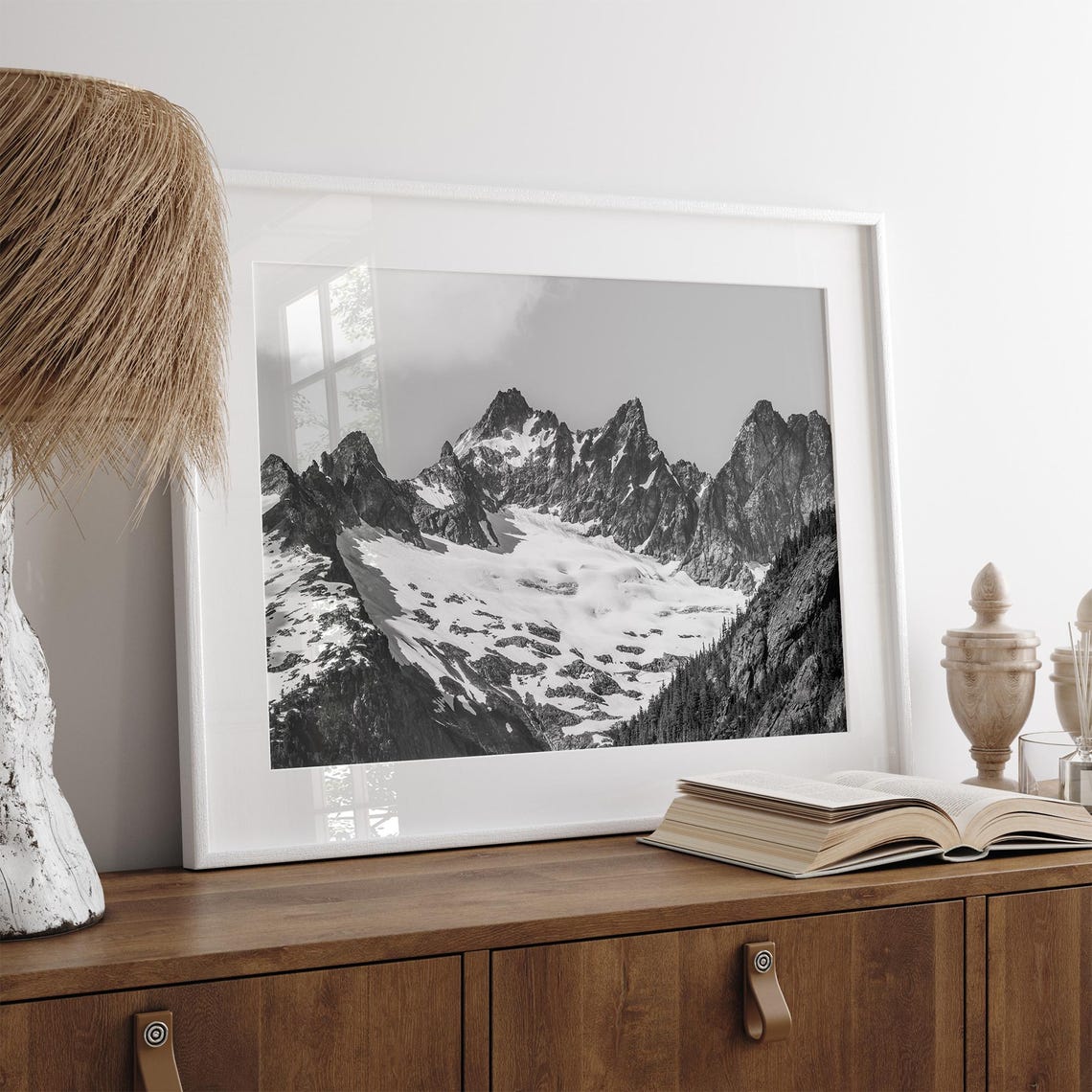 Black And White Snow Capped Mountain Peaks Glacier Ridges Poster - Image 2