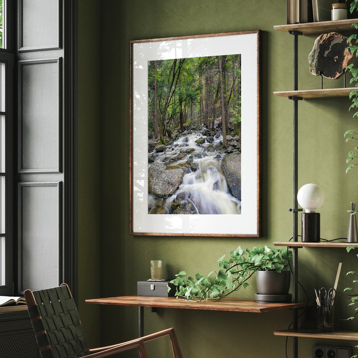 Forest Waterfall Stream Mossy Rocks Evergreen Trees Nature Poster - Image 3