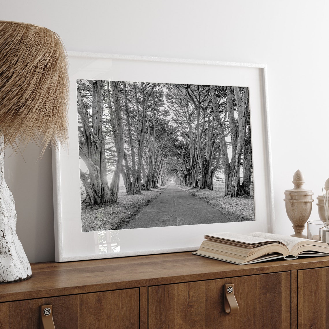 Cypress Tree Tunnel Black And White Road Forest Pathway Travel Poster - Image 2