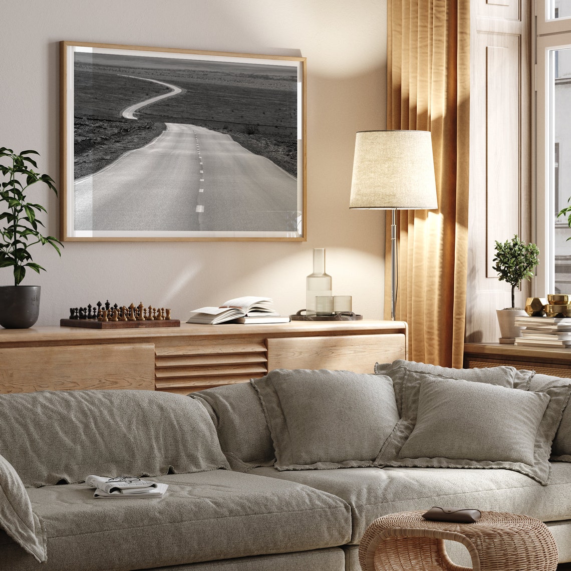 Winding Desert Road Open Highway Horizon Black And White West Poster - Image 3