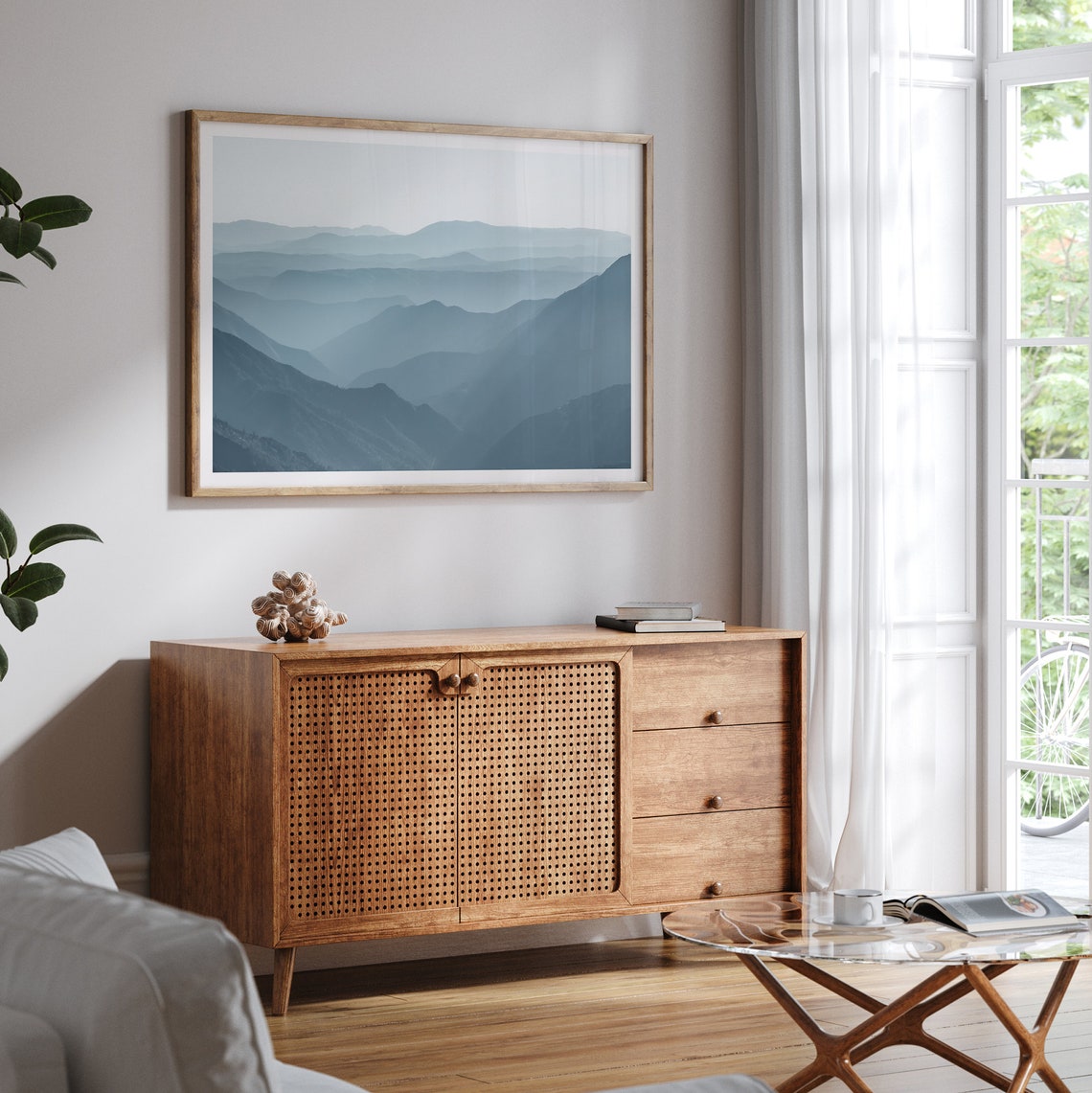 Blue Layered Mountain Ranges Hazy Minimalist Landscape Wall Art Poster - Image 3