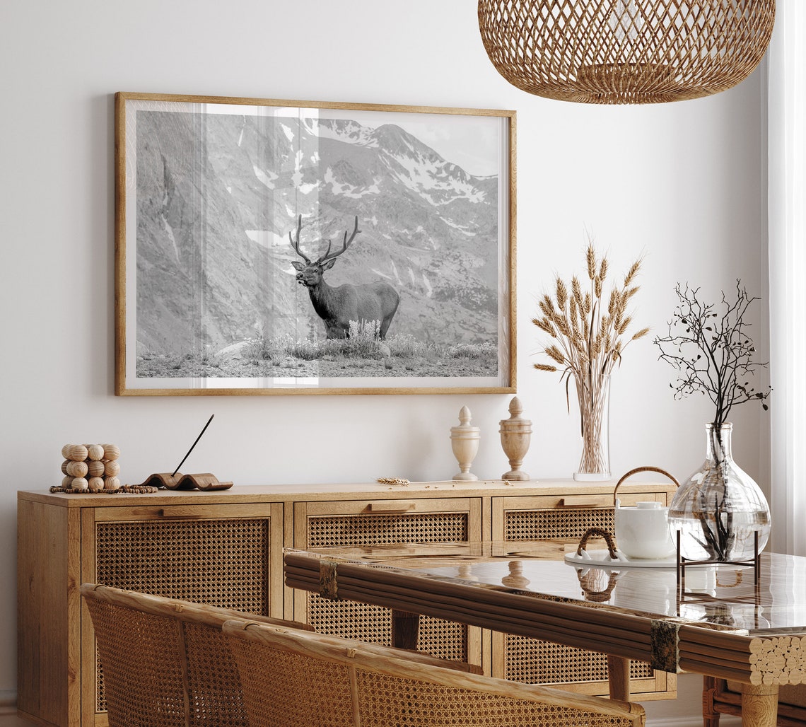 Rocky Mountain Bull Elk Antlers Snowy Peak Meadow Wildlife Poster - Image 5