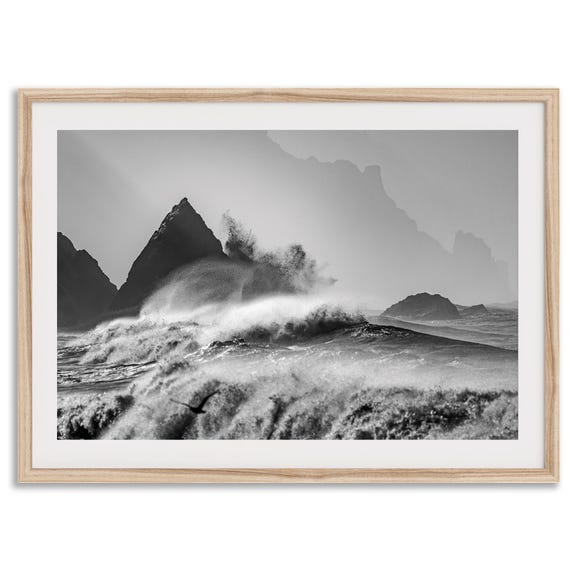 Moody Ocean Fine Art Photography Print Large Crashing Waves Wall Art Framed Or Unframed Black And White Coastal Artwork For Home Decor