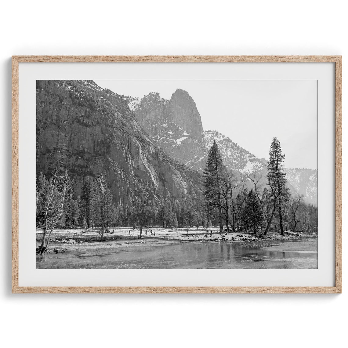 Yosemite Valley Winter Snow Granite Cliffs Merced River View Poster